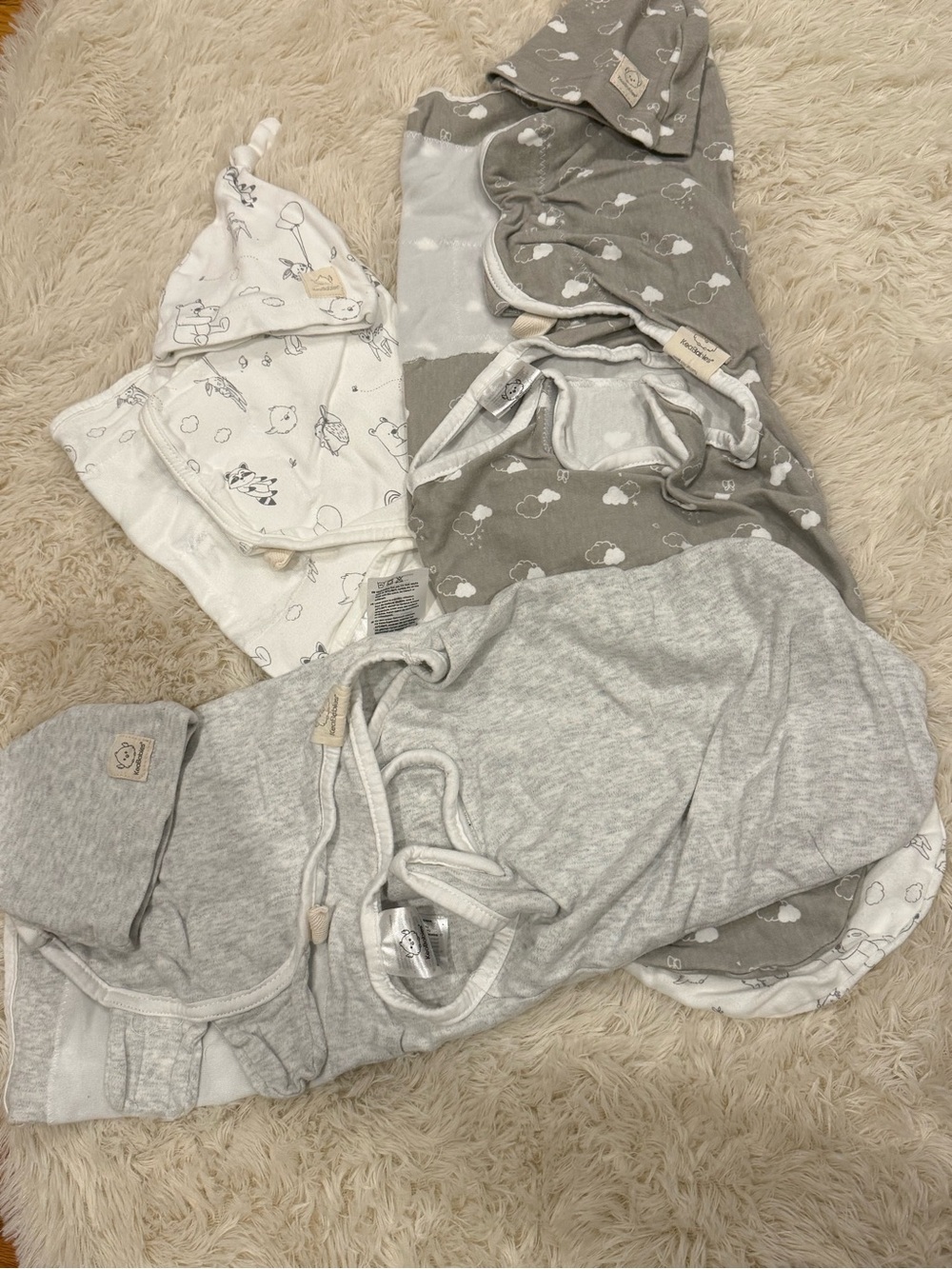 Soft Gray and Cream Baby Swaddle & Hat Set
